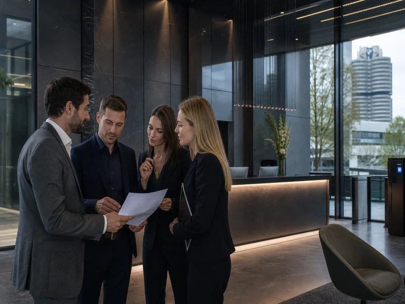 Kleine Gruppe im Lobbybereich des Highlight Towers München