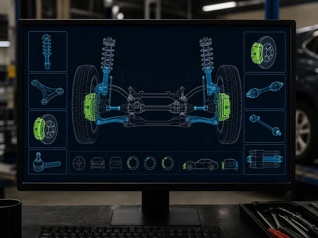 Schema zu Fahrwerk, Bremsen und Diagnose auf Monitor